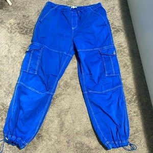 size medium electric blue garage parachute cargo pants